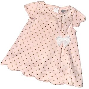 Tahari Baby Girl Pink Dress With Gold Polka Dots Size 6-9M